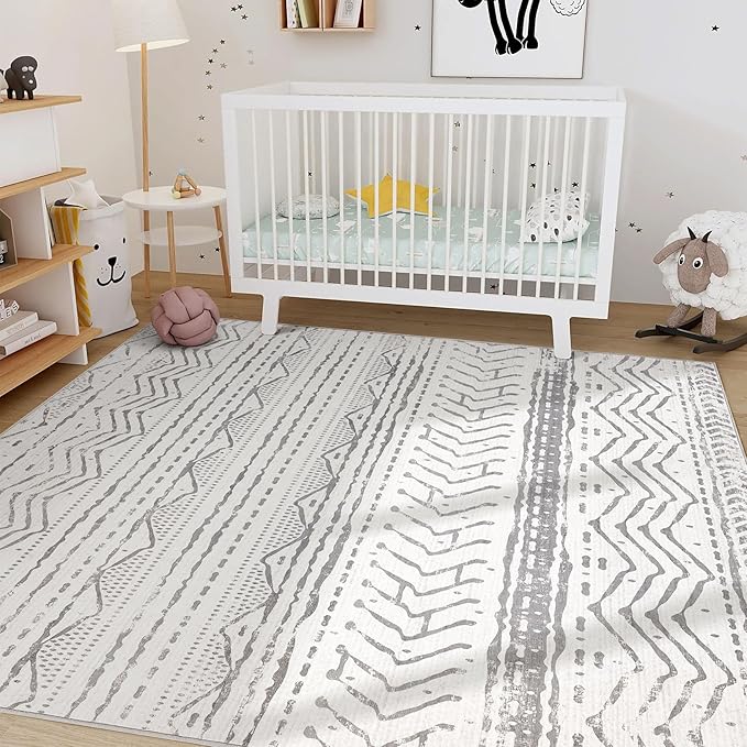 Nakagishi 5x8 Area Rug Living Room: Washable Boho Large Neutral Soft Rugs - Image 8