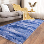 Soft Runner Rugs for Bedroom Hallways, 2x6 Abstract Blue White Fluffy Shag - Image 2