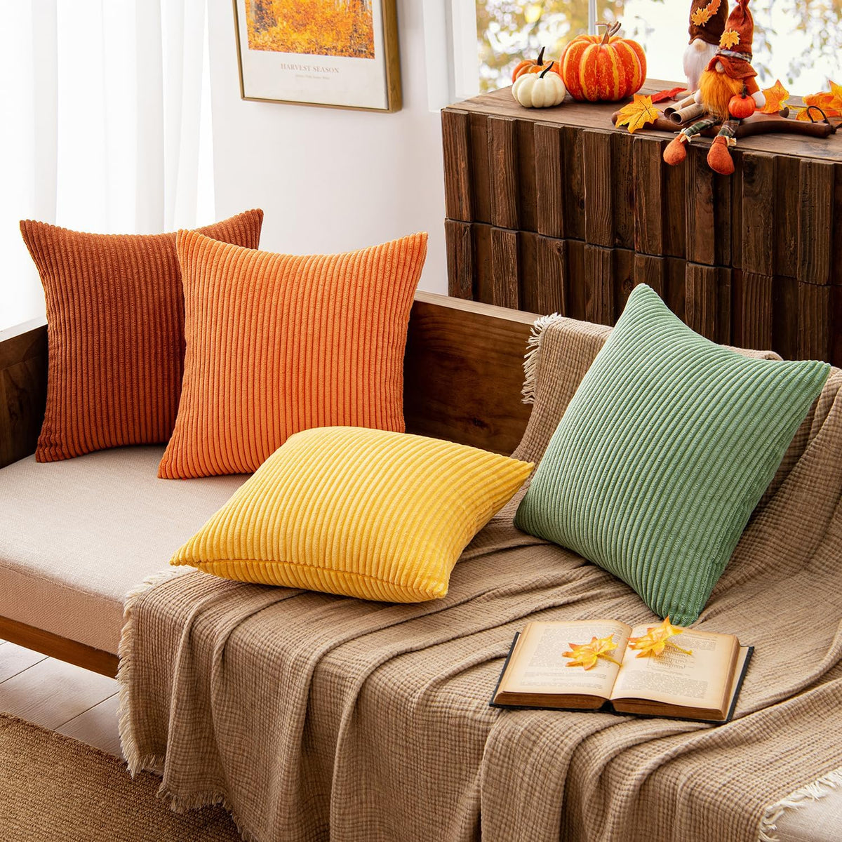 MIULEE Fall Decorative Throw Pillow Covers Yellow Rust Green 18x18