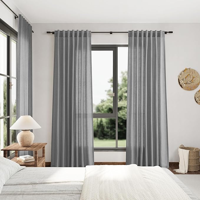 Dark Grey Linen Curtains 90 Inch Length 2 Panel Set - Image 7