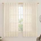LAMIT Linen Curtains 63 Inch for Bedroom, Light Filtering Neutral Semi Sheer by LAMIT