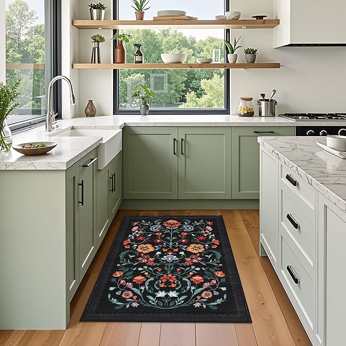 Floral Rug for Entryway 2x3 Rugs Machine Washable Boho Small Area Rug Non-Slip - Image 3