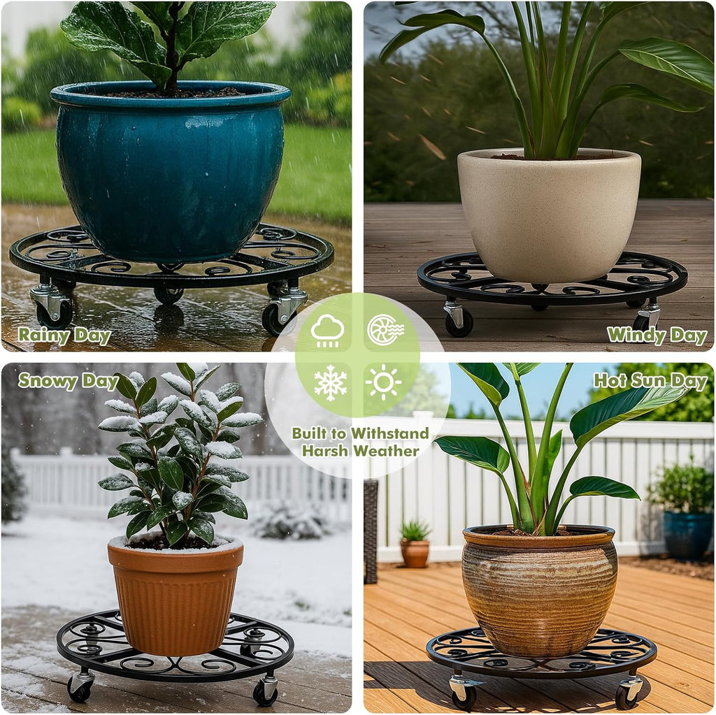 4 Pack Plant Caddy with Wheels 18 Inch Rolling Plant Stand for Large Plants Heavy Duty Plant Rollers Metal Plant Dolly Rustproof Planter Stand Wrought Iron Plant Stands Flower Cart Outdoor