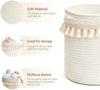 Mkono Macrame Cotton Rope Basket, Small Boho Nursery Decor, 11"x11", Ivory
