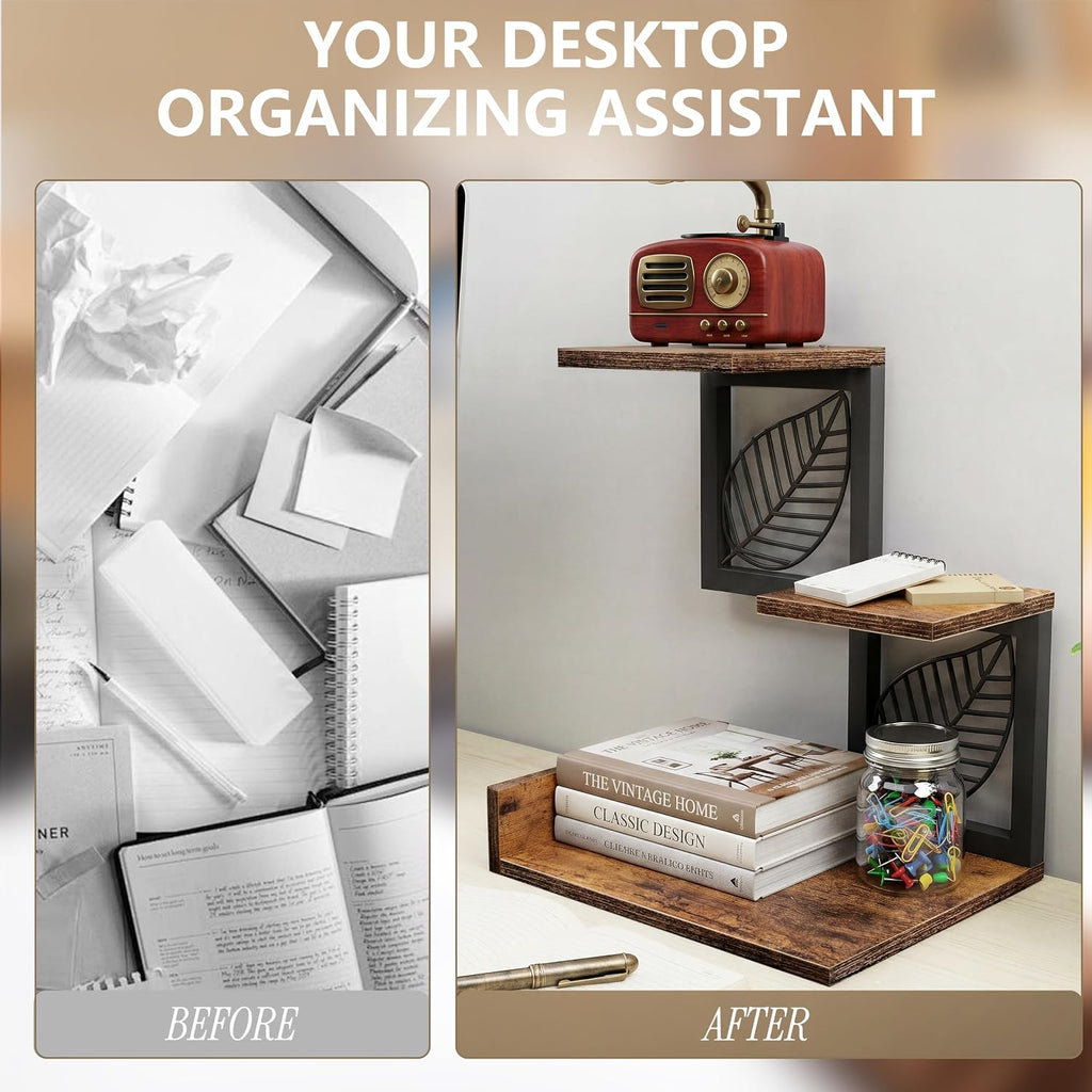 Desk Shelf Organizer, 3 Tier Desktop Leaf Small Bookshelf