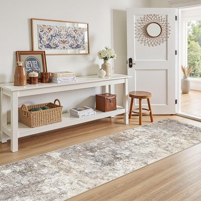 UERMEI 2X8 Washable Runner Rug for Hallway: Soft Neutral Modern Abstract Area - Image 2