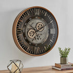 CLXEAST 24 Inch Large Wall Clock with Moving Gears, Antique Gold