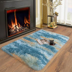 Soft Runner Rugs for Bedroom Hallways, 2x3 Abstract Blue Fluffy Shag Throw Area - Image 4