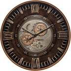 CLXEAST 24 Inch Large Wall Clock with Moving Gears, Antique Gold