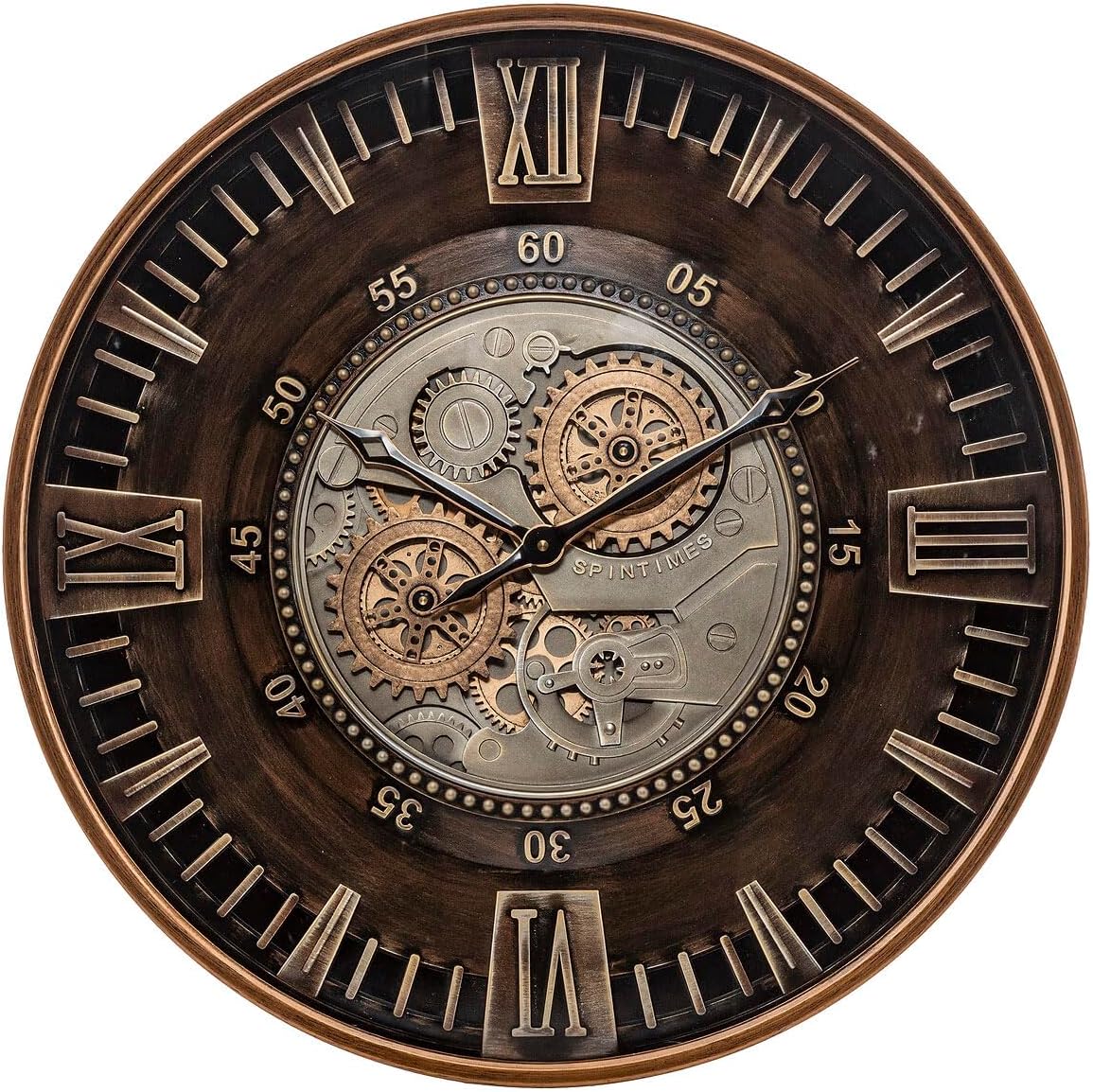 CLXEAST 24 Inch Large Wall Clock with Moving Gears, Antique Gold