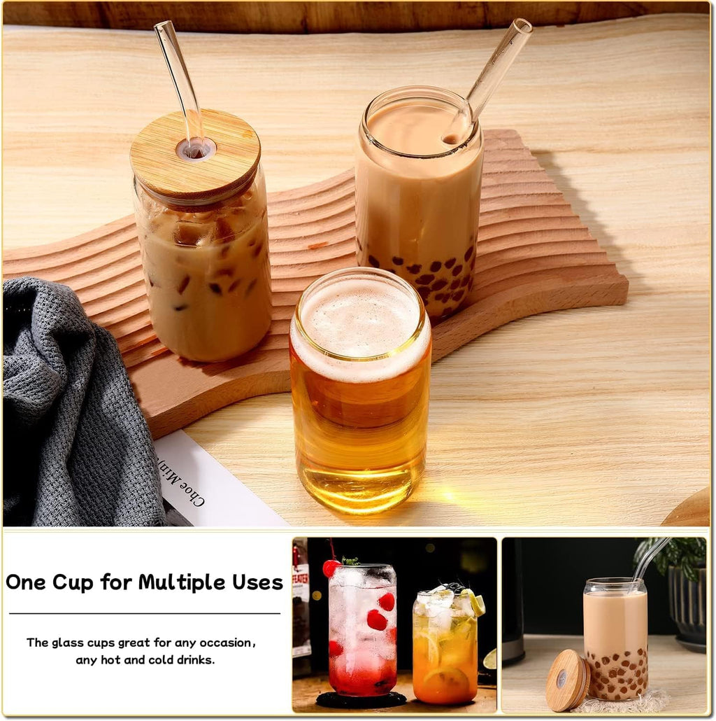 Iced Coffee Cups with Lids,Glass Cups with Lids and Straws,4 Coffee Tumbler