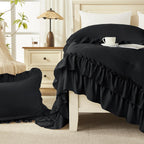 Andency Black Ruffle Comforter Set Queen Size, 3 Pieces