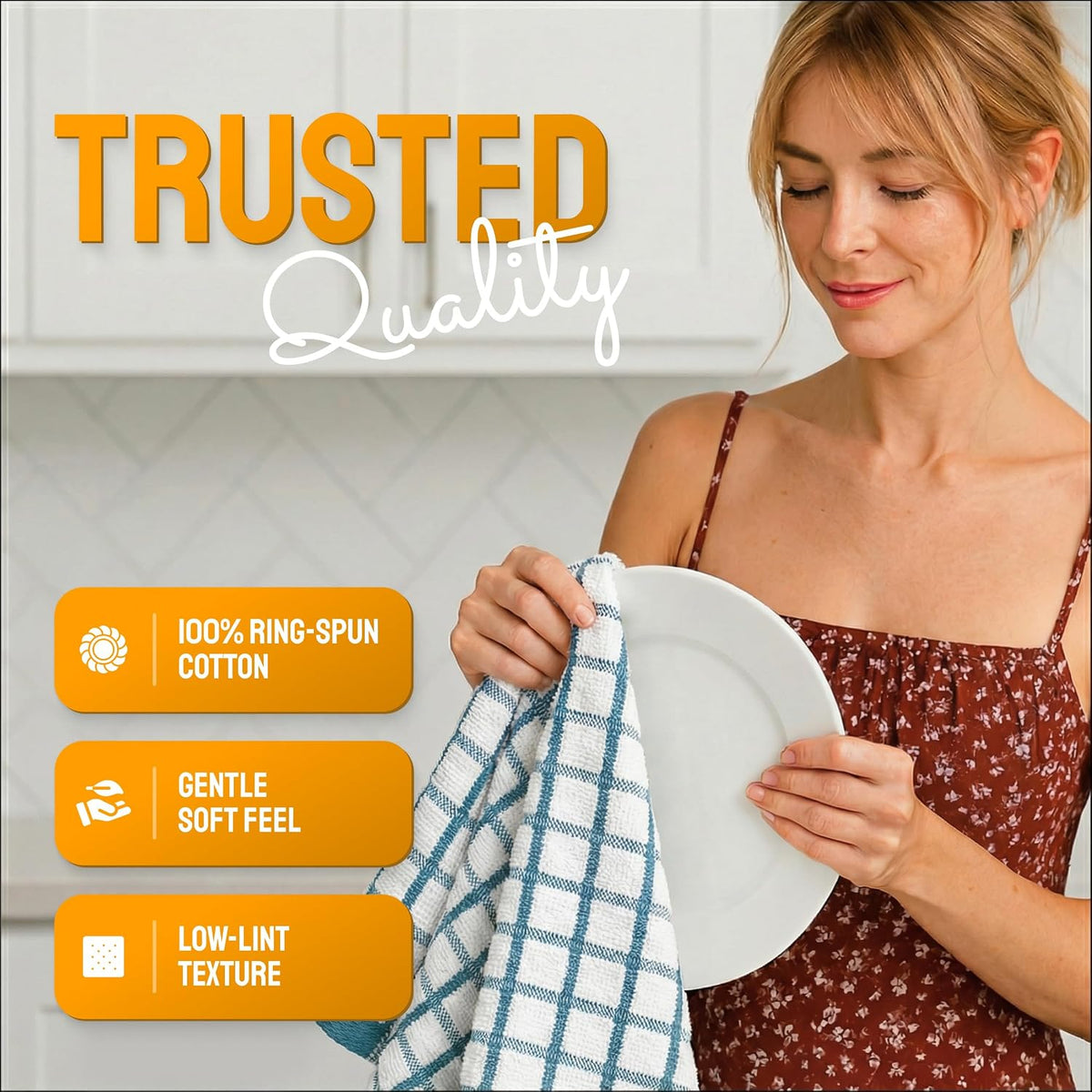 White Classic [8 Pack] Premium Dish Towels for Kitchen, with Hanging Loop - Heavy Duty Absorbent 100% Cotton 410 GSM Terry Kitchen Towels, 16x26 (Aqua)