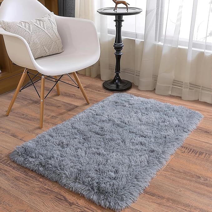 Soft Runner Rugs for Bedroom Hallways, 2x3 Grey Fluffy Shag Throw Area Rug Non - Image 3