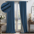 Navy Blue Black Out Curtains 96 Inches Long 2 Panels Linen Textured Blackout by Pitalk