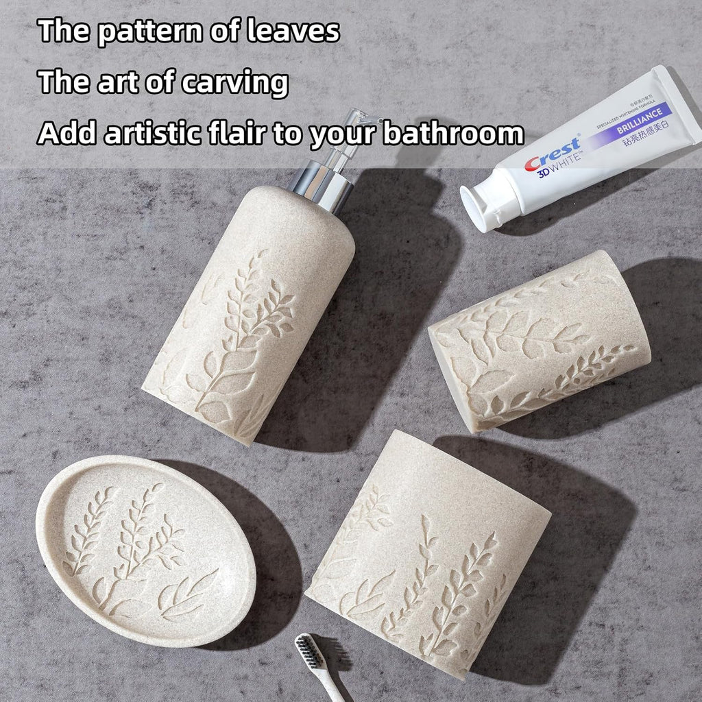 Bathroom Accessories Set, 4 PCS, Sandstone Look Leaf Beach Style