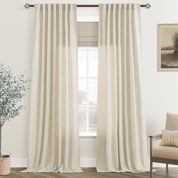 Faux Linen Beige Curtains 105 inches Long by Jolilight