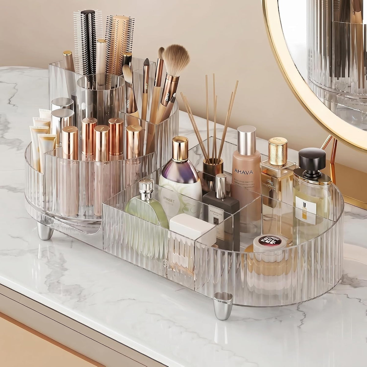 Rotating Makeup Organizer for Vanity Countertop, White