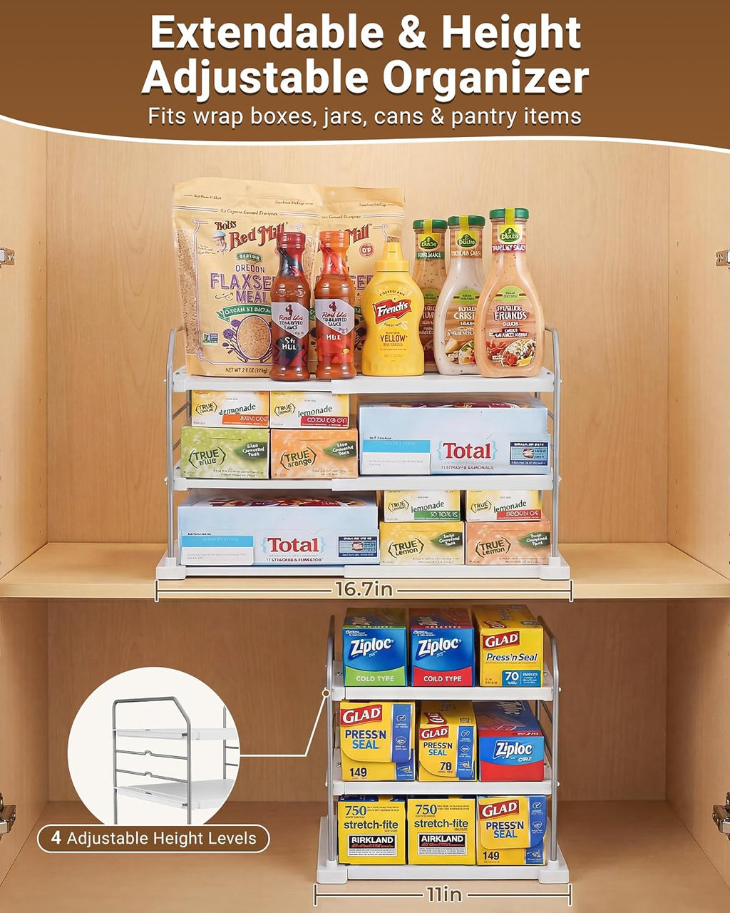 EVERIE 3-Tier Cabinet Organizer, Expandable Shelf for Foil & Wrap Boxes