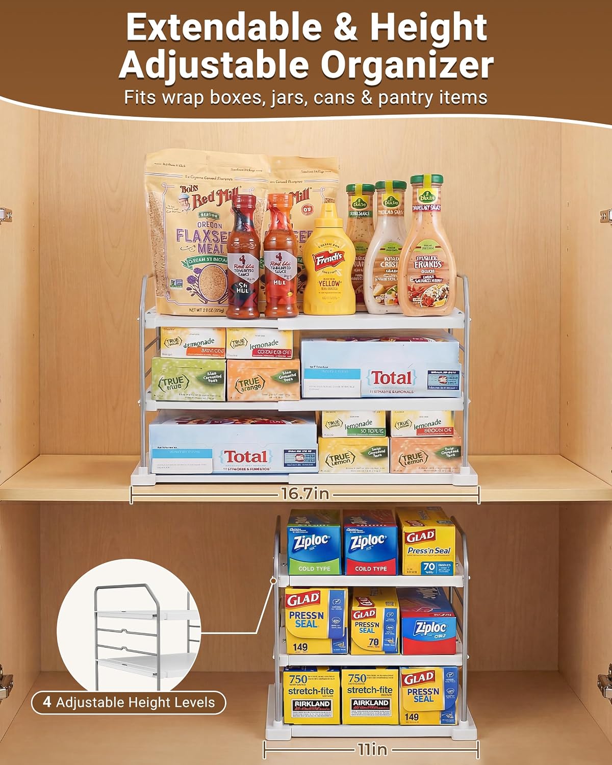 EVERIE 3-Tier Cabinet Organizer, Expandable Shelf for Foil & Wrap Boxes