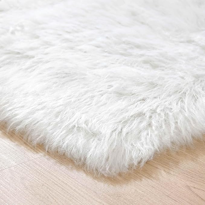 Goolela White Area Rug 6x9 Fluffy Fuzzy Furry Sheepskin Rug - Image 6