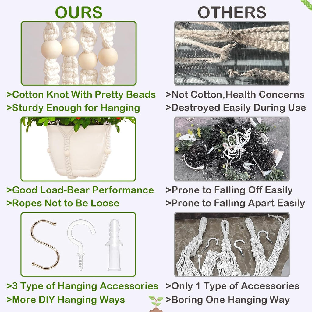 4 Pack Macrame Plant Hangers Indoor Set Large Crochet Hanging Holder, White
