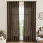 LAMIT Dark Brown Sheer Linen Curtains, 96 inch Light Filtering Semi Sheer by LAMIT