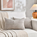Fancy Homi 2 Packs Neutral Taupe Lumbar Decorative Throw Pillow Covers 16x26 - Image 5