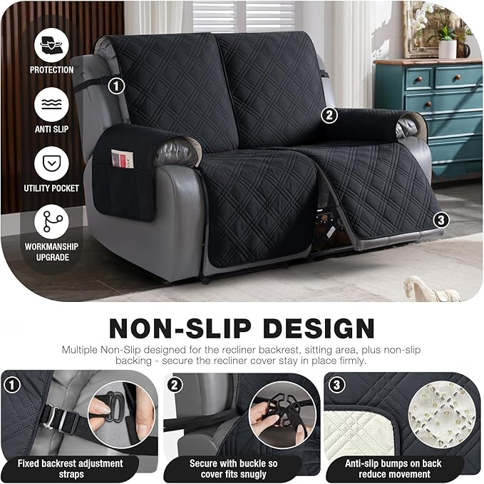 TAOCOCO 100% Waterproof Loveseat Recliner Cover, Non Slip Split Loveseat Covers - Image 4