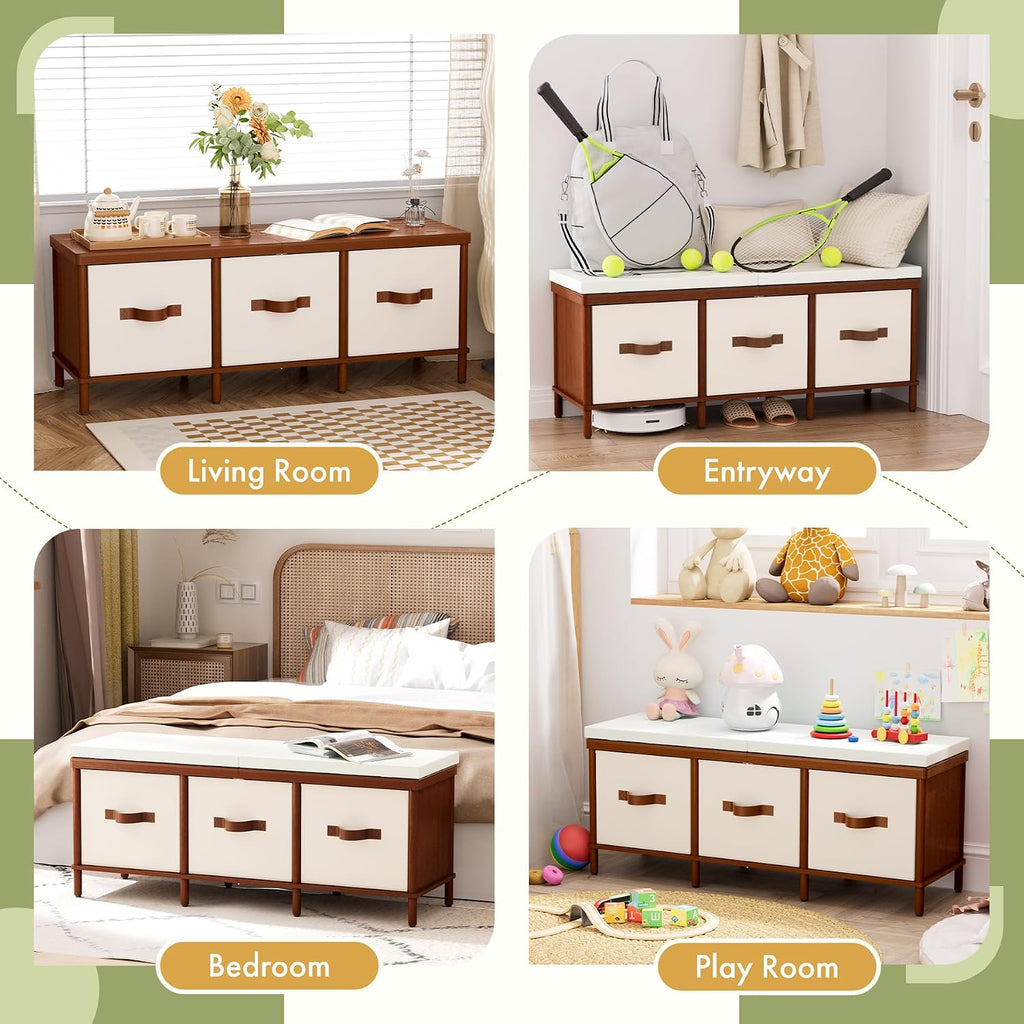 Shoe Bench, 43.3" Storage Bench, Entryway Bench with Cushion Seat