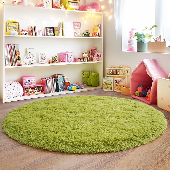 4'x4' Grass Green Round Rug for Bedroom, Ultra Soft Fluffy Circle Rug for Kids - Image 3