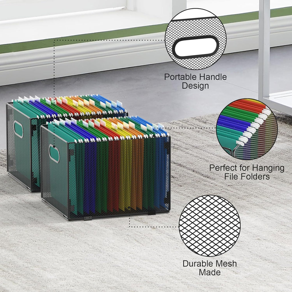 samstar 2 Pack Hanging File Organizer, Mesh File Folder Box Filing Box File Cabinet Organizer Storage Boxes, Letter Size