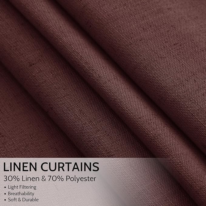 Nanspring Reddish Brown Linen Blend Light Filtering Back Tab Curtains 96 Inches - Image 2