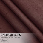 Nanspring Reddish Brown Linen Blend Light Filtering Back Tab Curtains 108 - Image 2