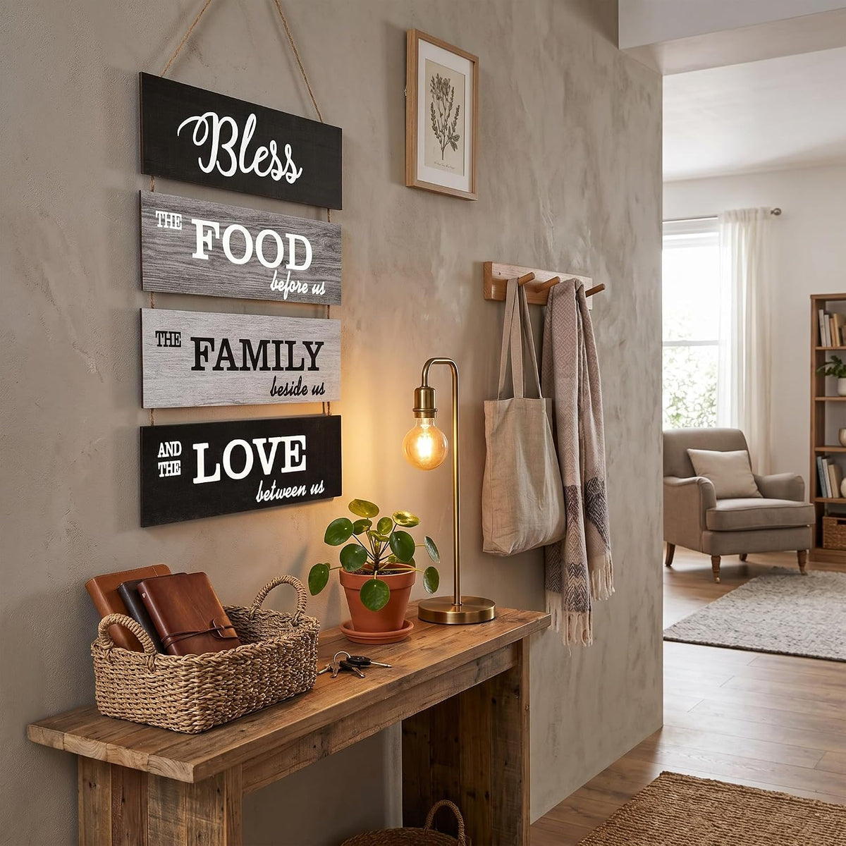 Jetec Bless Kitchen Wall Sign Farmhouse Decor Rustic Dining Room Wall Art