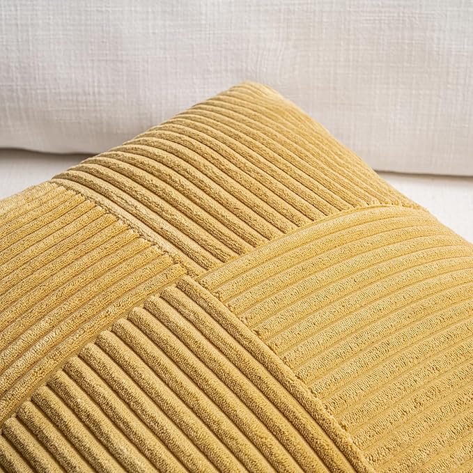 Fancy Homi 2 Packs Mustard Yellow Euro Decorative Throw Pillow Covers 28x28 Inch - Image 3