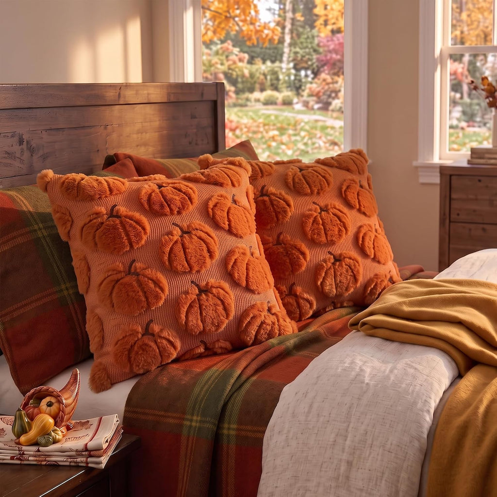 Fall Pillow Covers Pumpkin Fall Decor 18x18 Set of 2 Caramel