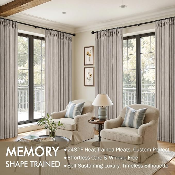 MIULEE Pinch Pleated Thick Linen Curtains 90 Inches Long 2 Panels - Image 2
