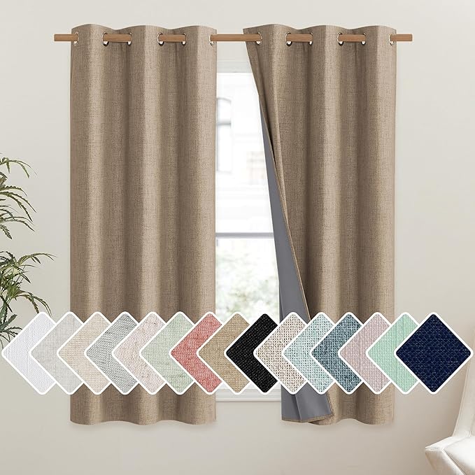 NICETOWN Burlap Vintage Open Linen Weave Flax Thermal Curtains, 100% Blackout by NICETOWN
