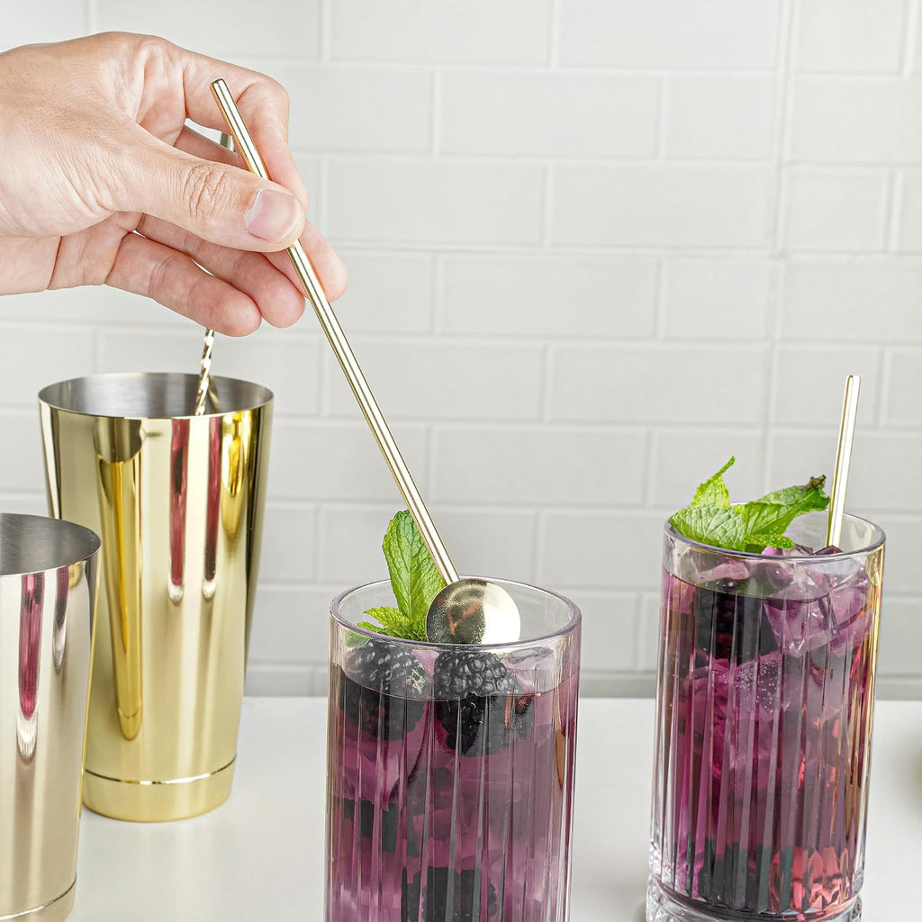 Restaurantware-Bar Lux 7.5 Inch Spoon Straws, 2 Food-Grade Reusable Cocktail Straws - Built-In Spoon, Dishwashable, Gold-Plated Stainless Steel Cocktail Spoons, For Drinking And Stirring,