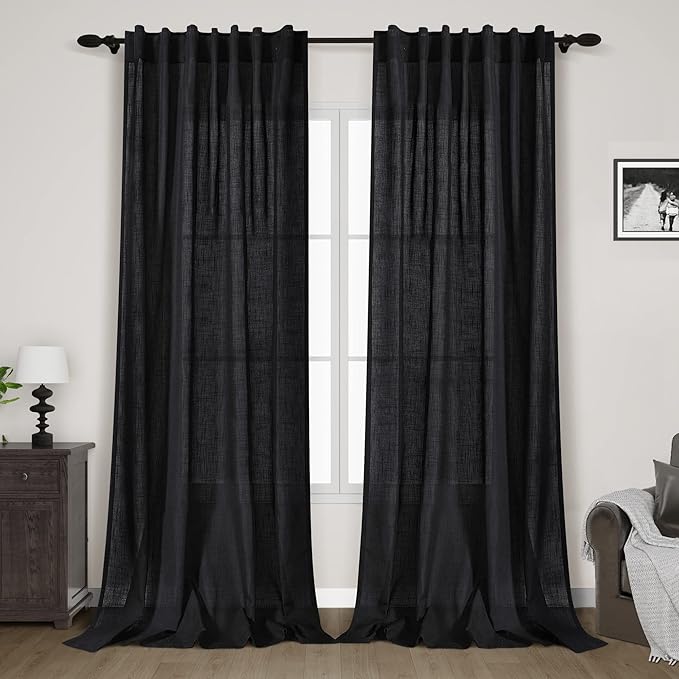 Linen Black Curtains 145 inch Extra Long by Nanspring