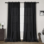 Black Linen Curtains 132 inch Extra Long by Nanspring