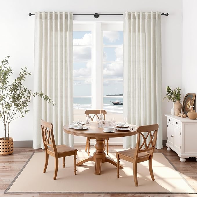 Nanspring Mousse White Linen Curtains 120 Inches Long - Image 8