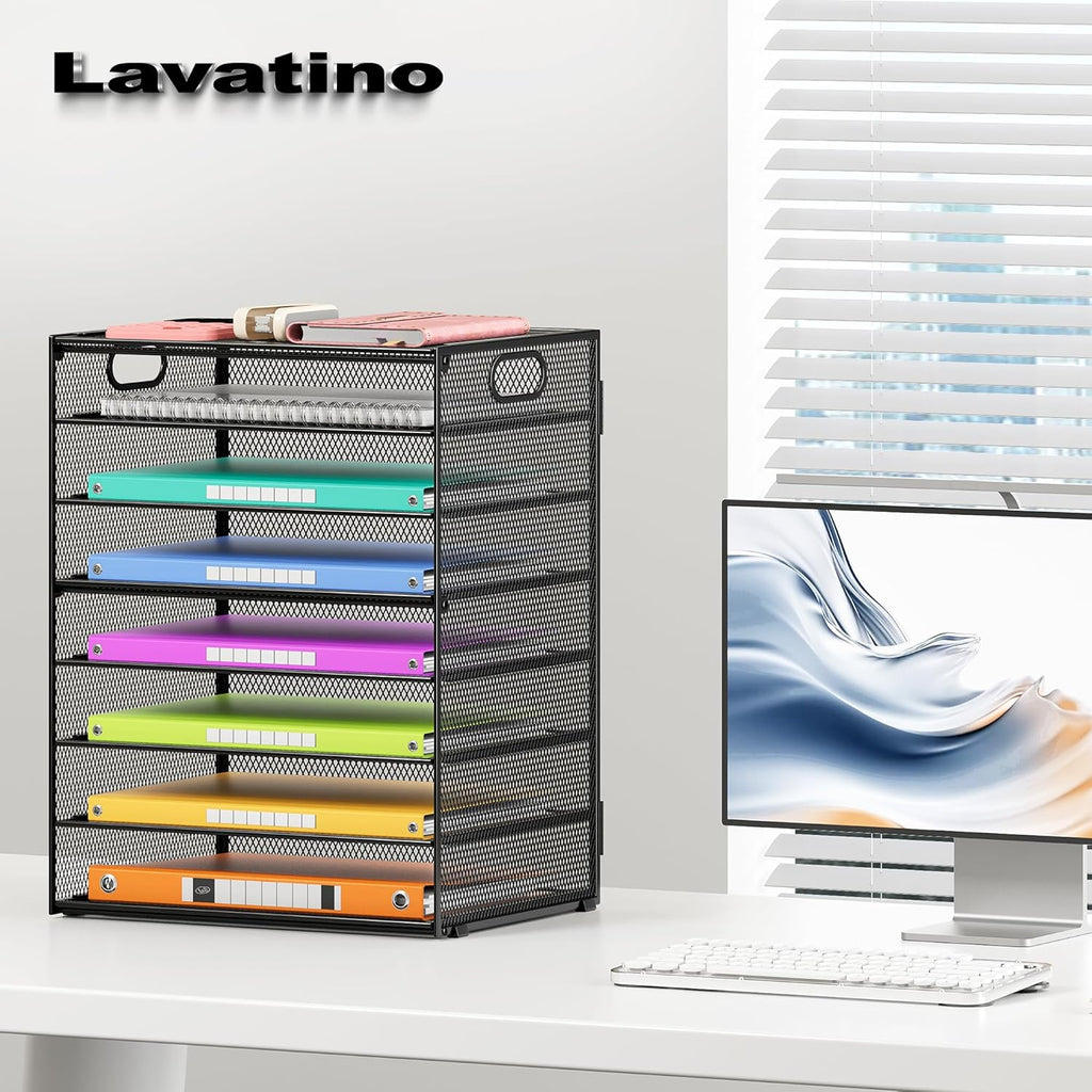 8 Tier Paper Organizer for Desk, Black Mesh Letter Tray File Sorter Organizers with Handles, Including 5 Adjustable Slid Trays for Office School Classroom Supplies Organization and Storage