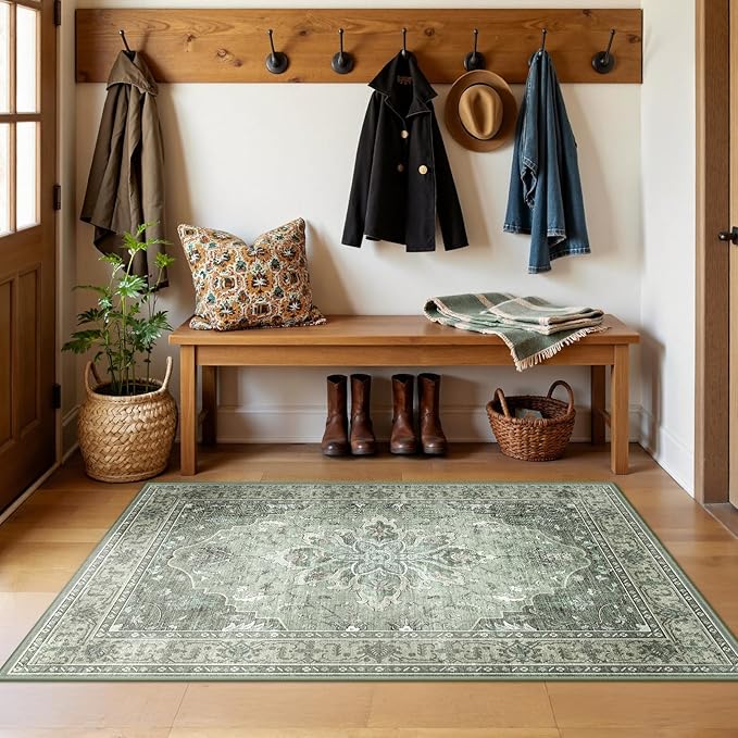 Area Rugs 3'x5' Washable Non-Slip, Floral Vintage Distress Print Pattern - Image 2
