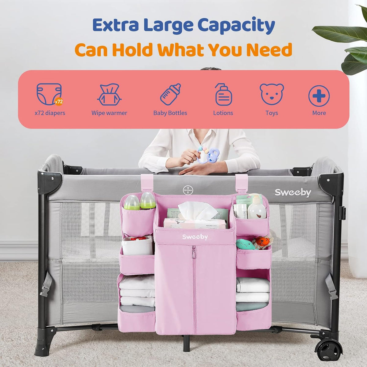 Sweeby Diaper Organizer for Changing Table and Crib - Nursery Diaper Stacker Hanging Caddy for Baby Essentials