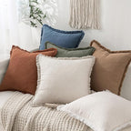 MIULEE Decorative Throw Pillow Covers Neutral Linen Fringe Throw Pillows Set of - Image 5