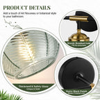 MOKATNG Bathroom Light Fixtures, 2-Light Green Vanity Lights with Unique Leaf Texture Glass Shade, Modern Matte Black and Gold Bathroom Wall Lamp for Mirror Hallway Cabinet Living Room
