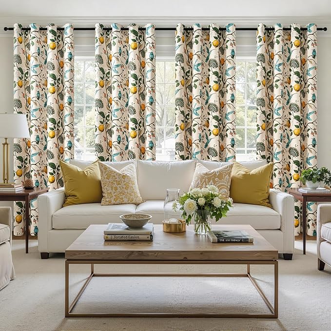 Topfinel Floral Curtains 90 Inches Long 2 Panels Unique Natural Beige Luxury - Image 5