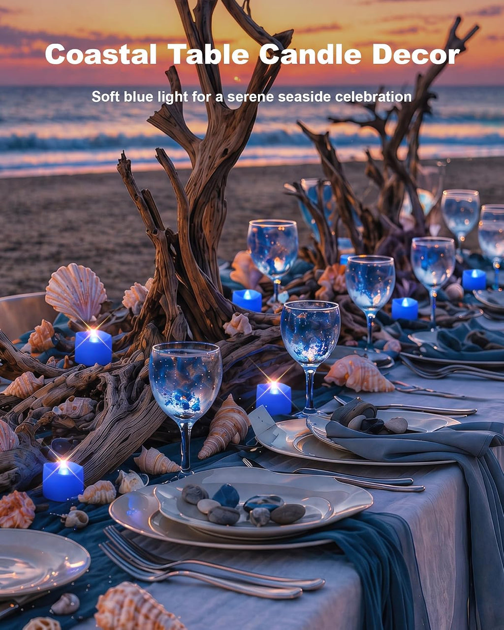 Homemory 24-Pack Blue Flameless Battery Tea Light Candles, 200+ Hours